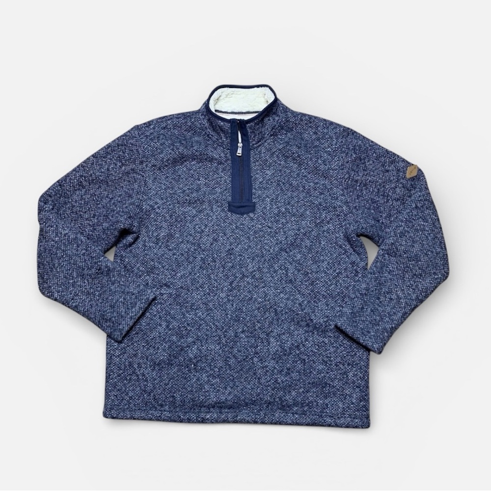 ORVIS Brighton Fishing Navy Blue Sherpa Lined 1/4 Zip Pullover Sweater Medium